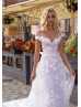 Ivory Flowery Lace Tulle V Back Wedding Dress
